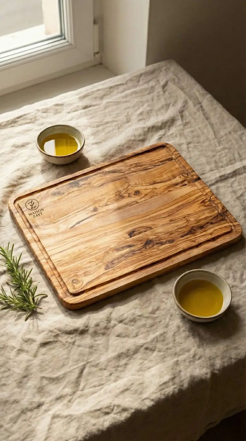 Grande Planche Rectangulaire Rainurée - Bois d'Olivier Massif