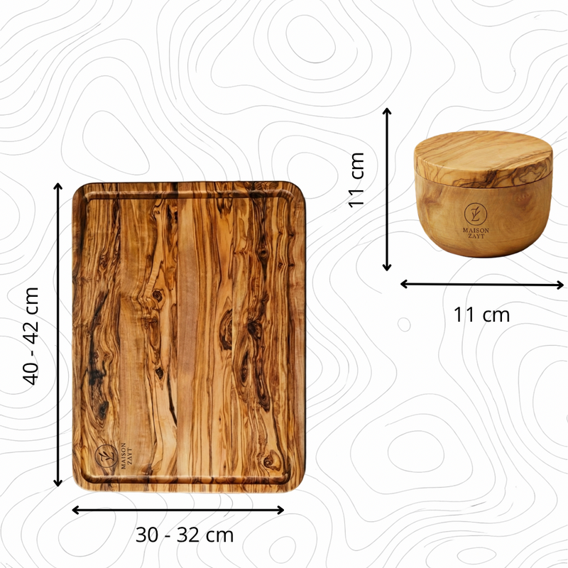 🫒 Bundle Découpe & Assaisonnement en Bois d’Olivier – Maison Zayt