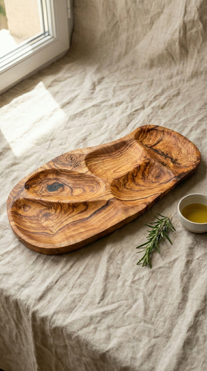 Plateau Organique pour Apéritifs - Bois d'Olivier Naturel