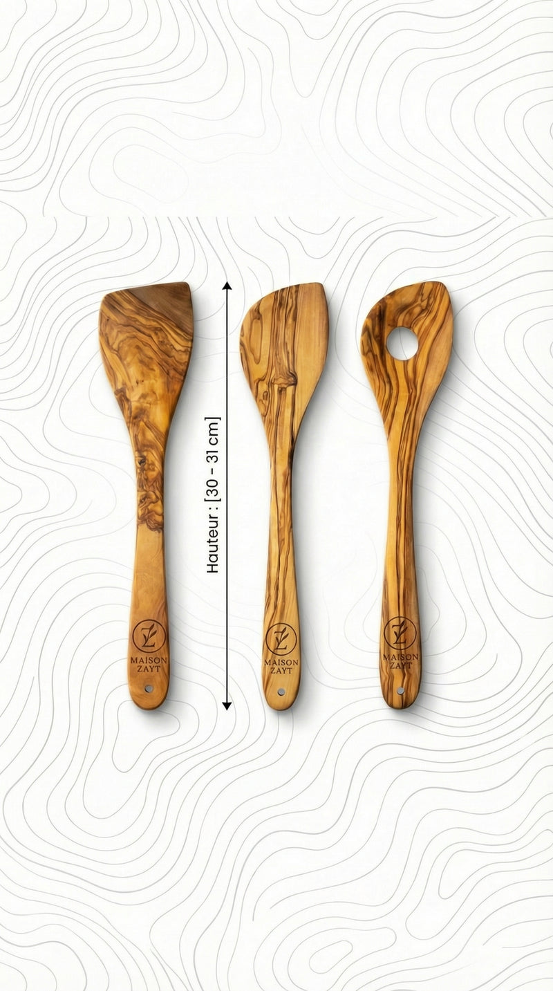 Ensemble de Cuillères - Bois d'Olivier Naturel - 3 pièces