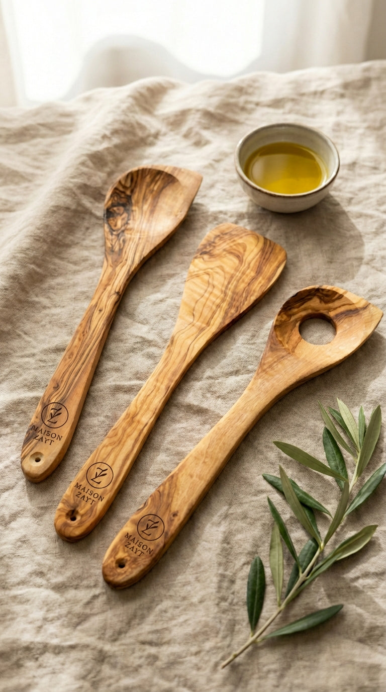 Ensemble de Cuillères - Bois d'Olivier Naturel - 3 pièces