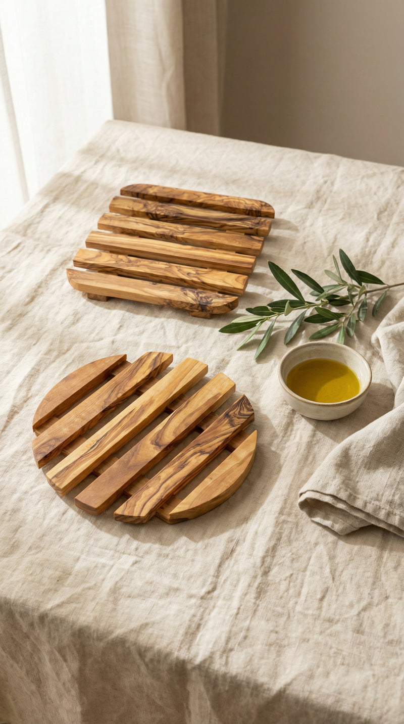 Dessous de Plat "Lattes" - Design Ajouré en Bois d'Olivier