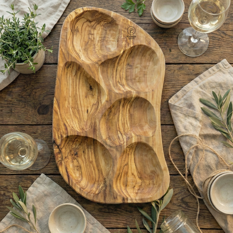 Plateau Organique pour Apéritifs - Bois d'Olivier Naturel