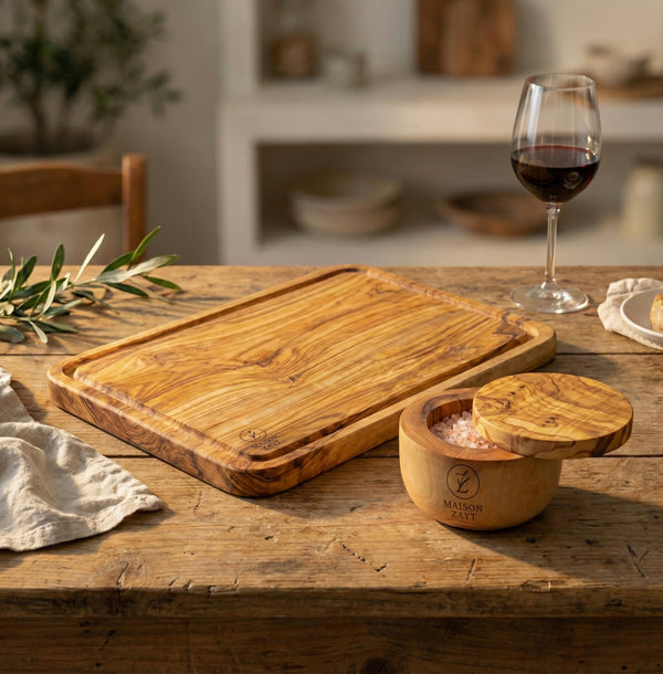 🫒 Bundle Découpe & Assaisonnement en Bois d’Olivier – Maison Zayt