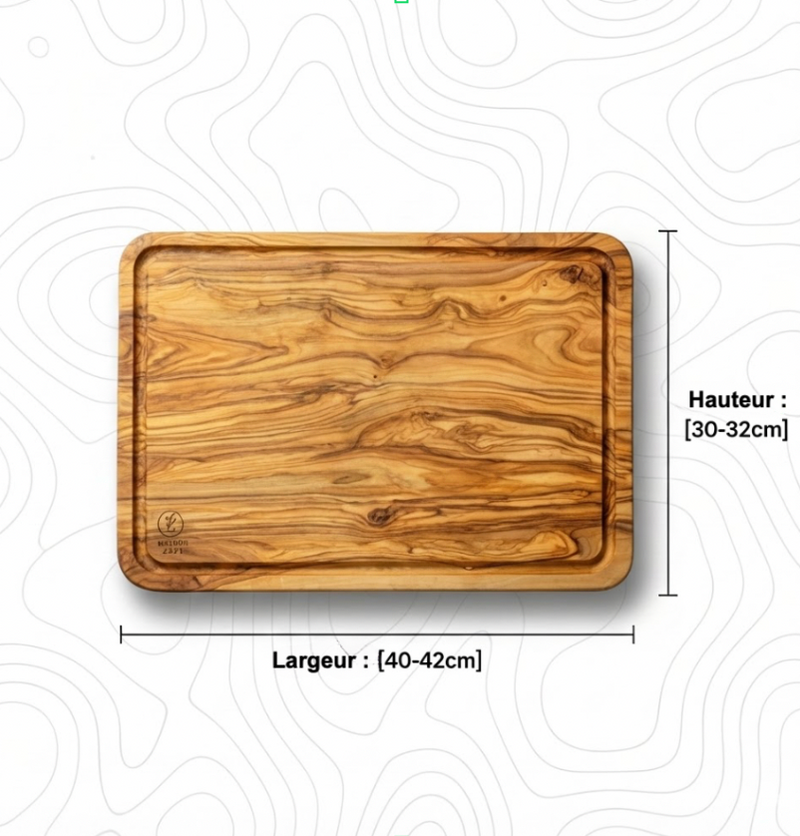 Grande Planche Rectangulaire Rainurée - Bois d'Olivier Massif