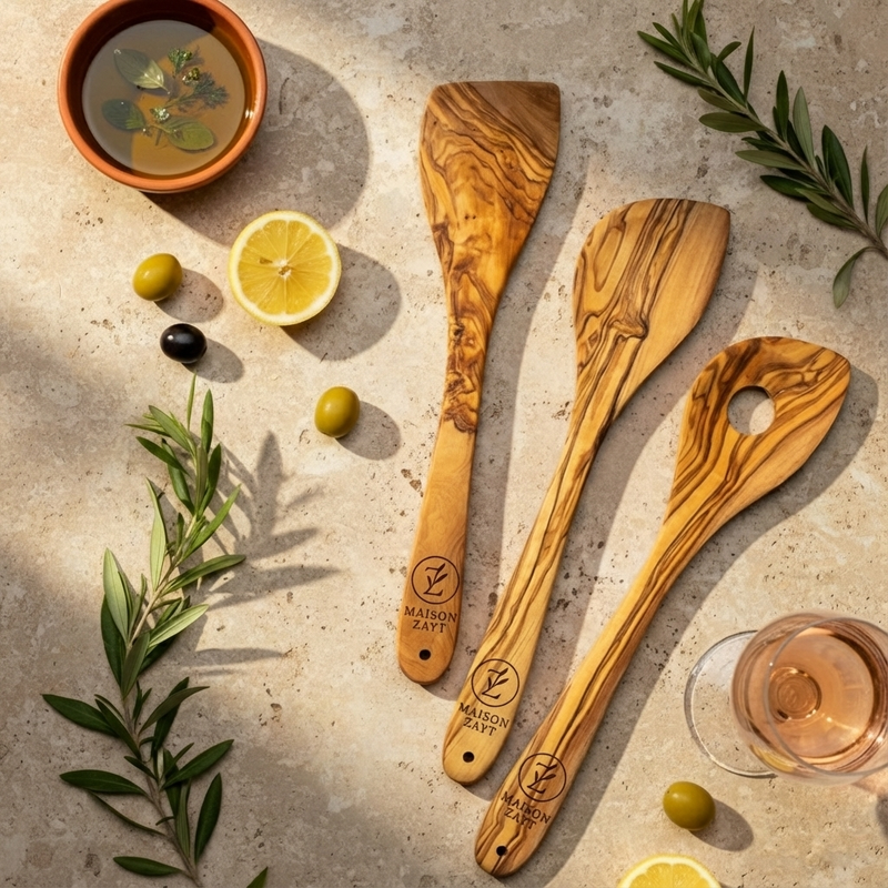 Ensemble de Cuillères - Bois d'Olivier Naturel - 3 pièces