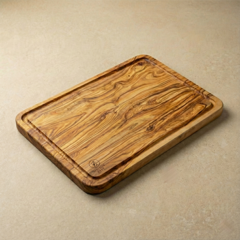 Grande Planche Rectangulaire Rainurée - Bois d'Olivier Massif