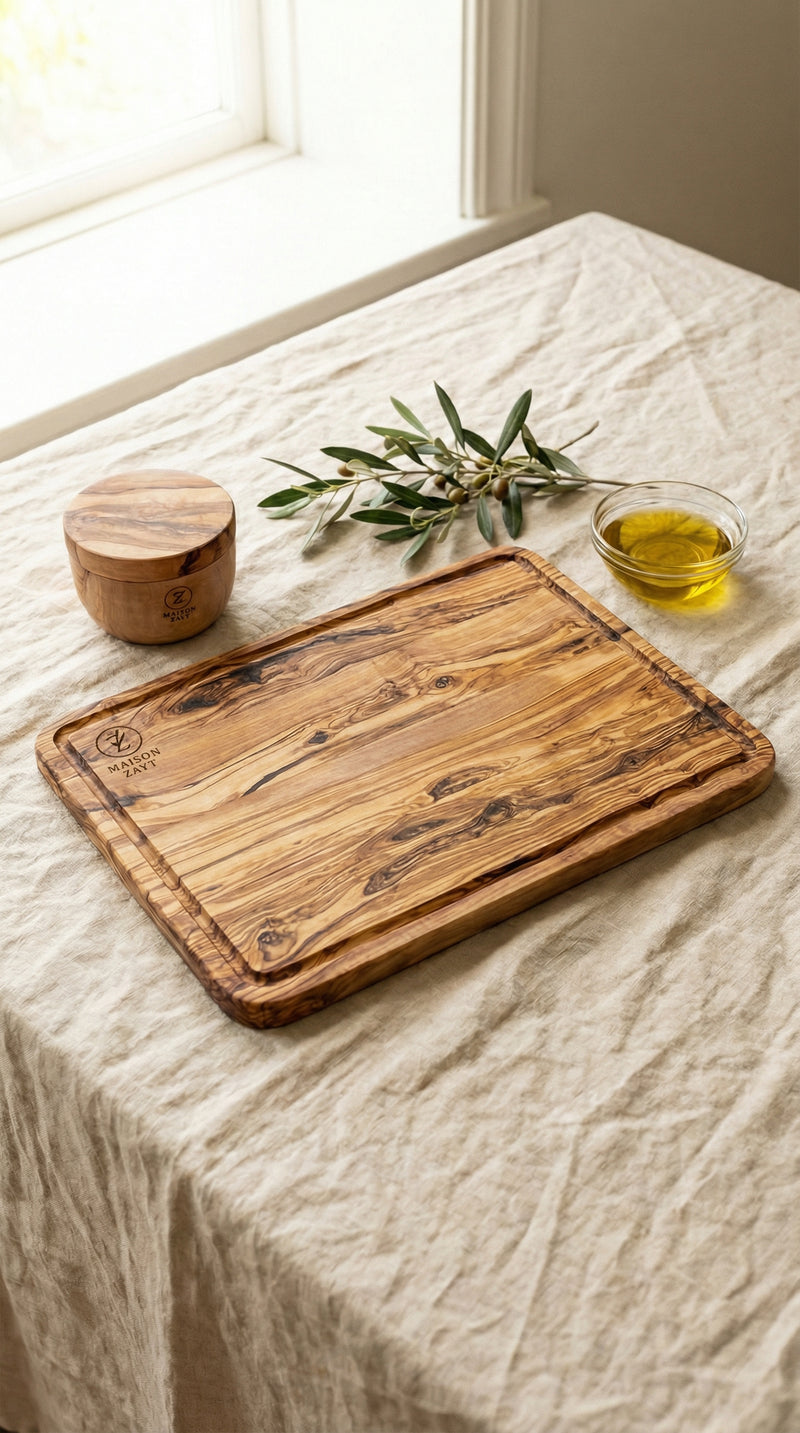 🫒 Bundle Découpe & Assaisonnement en Bois d’Olivier – Maison Zayt